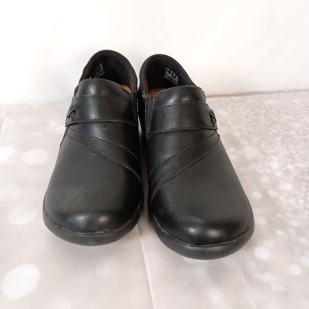 Clarks Angie Pearl Black Slip On Shoes Women 7.5 Comfort Round Toe - Picture 3 of 10
